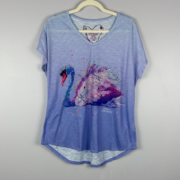 Leoma Lovegrove Artsy Short Dolman Sleeve Purple Swan T Shirt Size Large - Picture 2 of 10